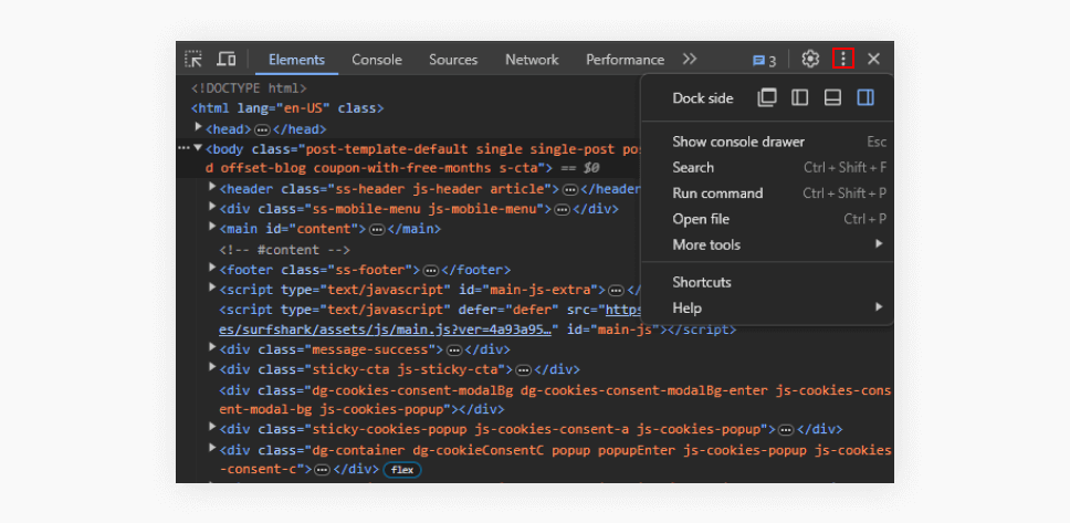 A screenshot of the previous inspection mode highlighting the hamburger menu button